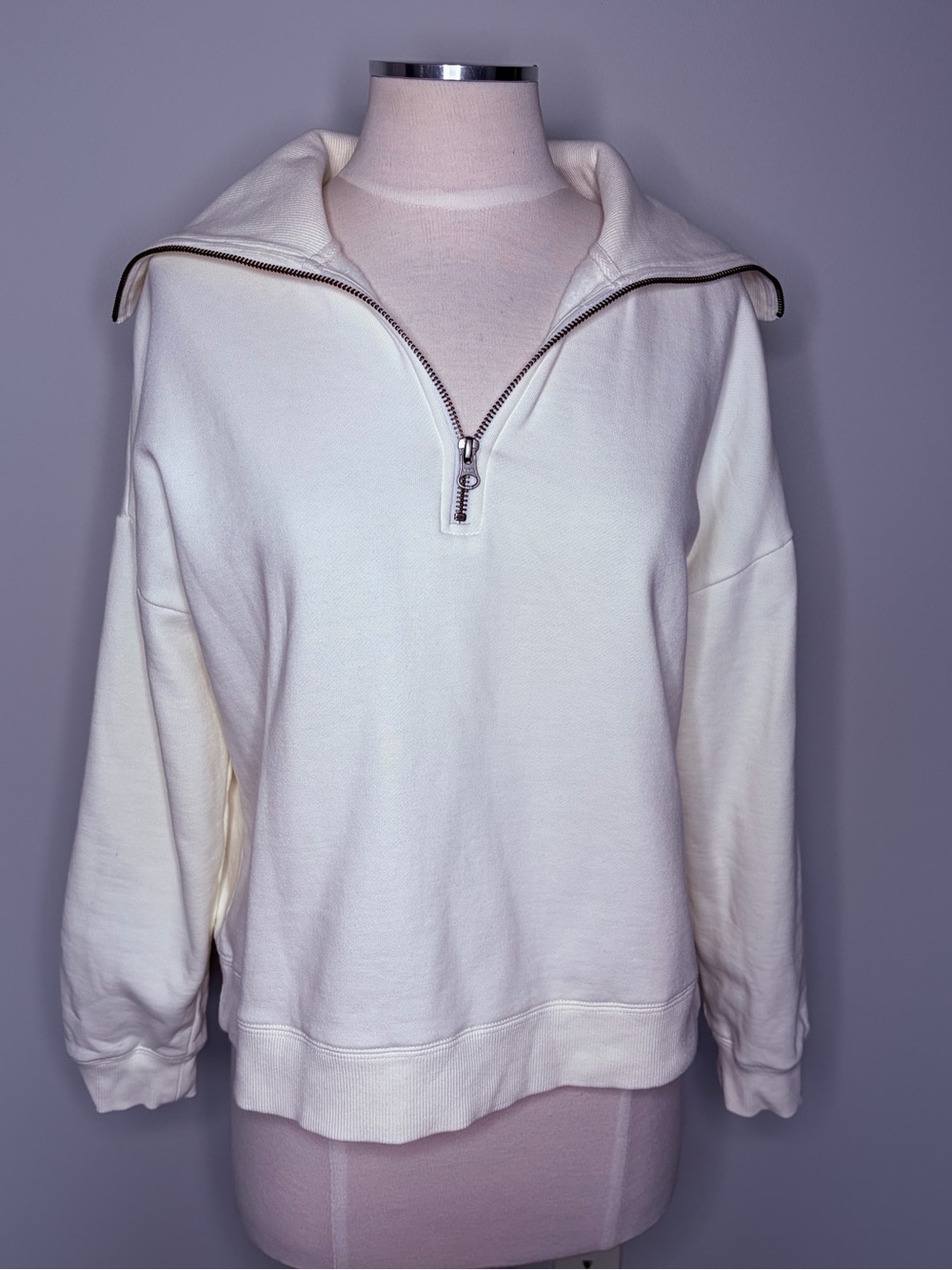 Boden Ivory Half-Zip Pullover Sweatshirt, Small